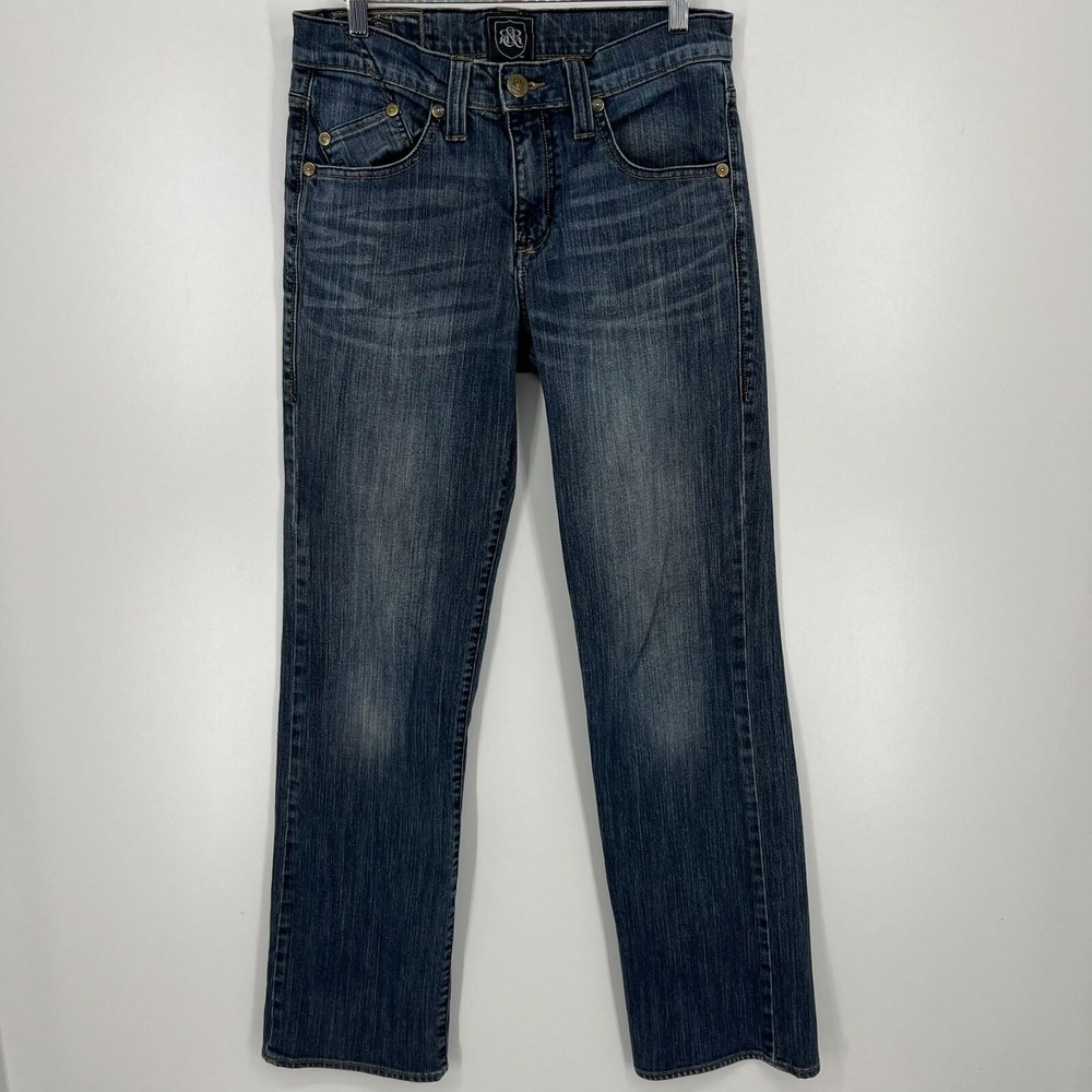 Rock & Republic Mens Straight Leg Dark Wash Blue Denim Jeans 32x34